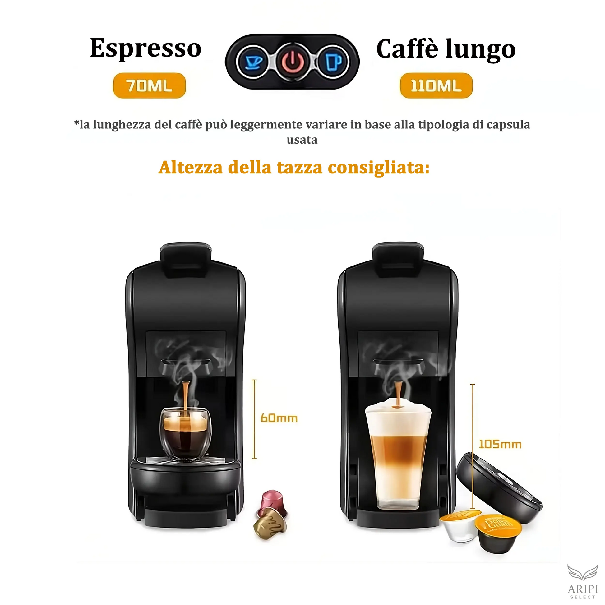 Macchina da Caffè 7 in 1 Camry colore bianco, altezza tazza consigliata 