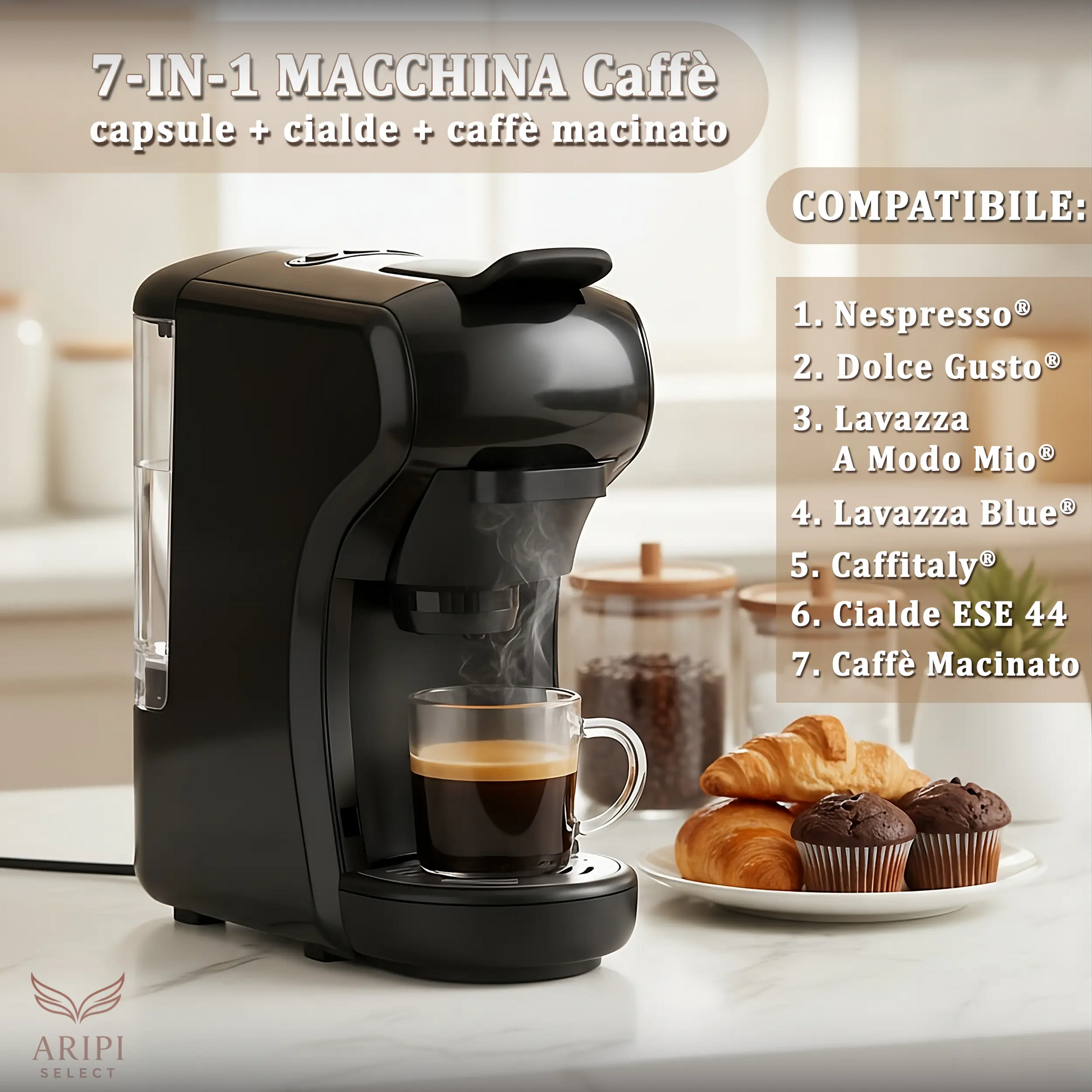 Macchina da Caffè 7 in 1 Camry colore nero, capsule, filtri, caffè macinato