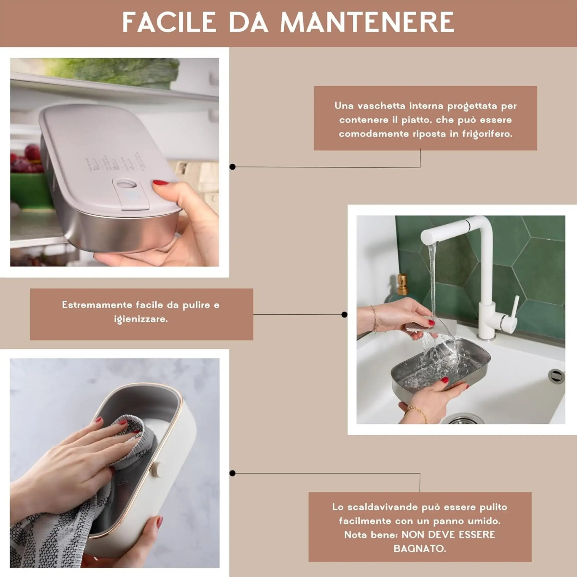 Scaldavivande elettrico portatile Bella Epoca colore beige sabbia, facile da mantenere 