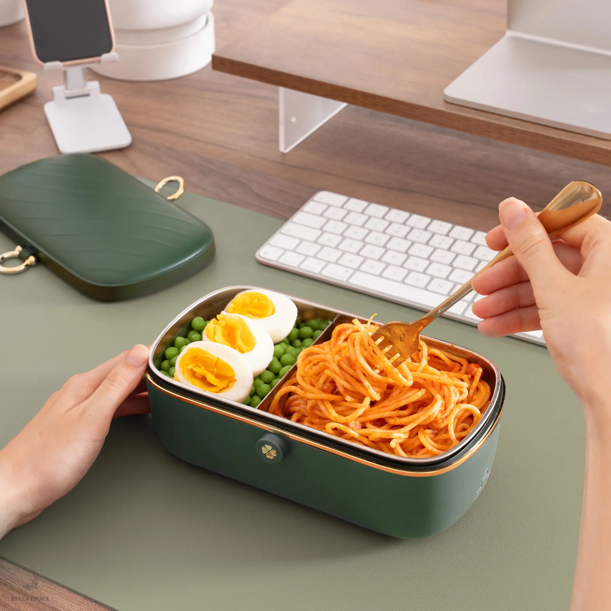 Scaldavivande elettrico portatile Bella Epoca colore verde smeraldo, paso in ufficio