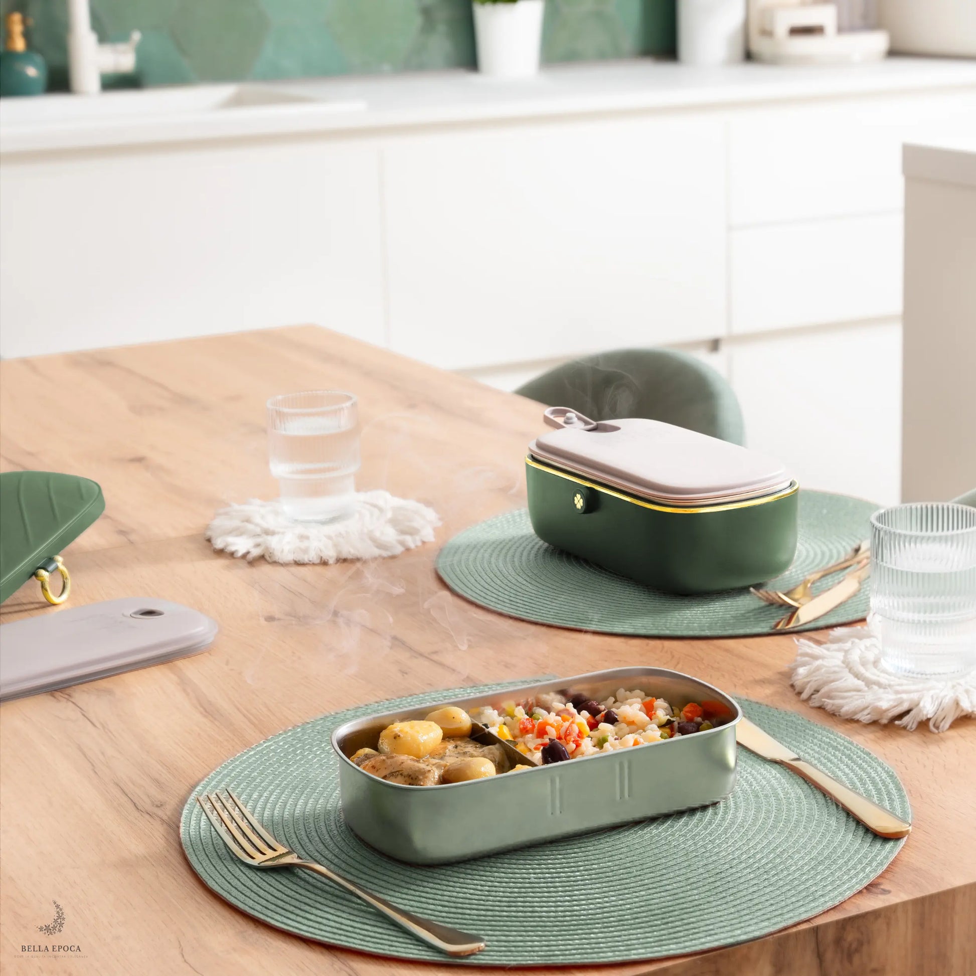 Scaldavivande elettrico portatile verde smeraldo Bella Epoca, lunch box