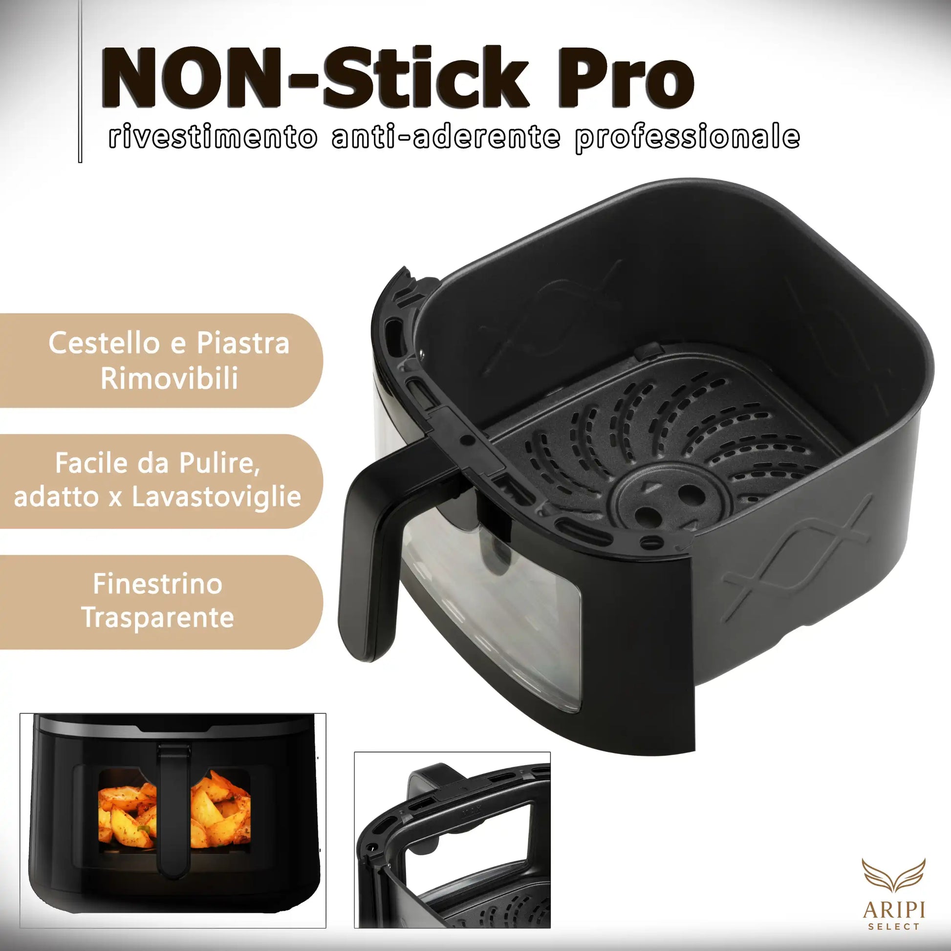 Cestello NON-Stick Pro anti-aderente per Friggitrice 8L. Parti rimovibili lavabili in lavastoviglie.