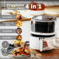 Friggitrice ad aria bianca versatile 4 in 1: Arrostire, Friggere ad aria, Grigliare e Cuocere. Temperatura 80-200°C.