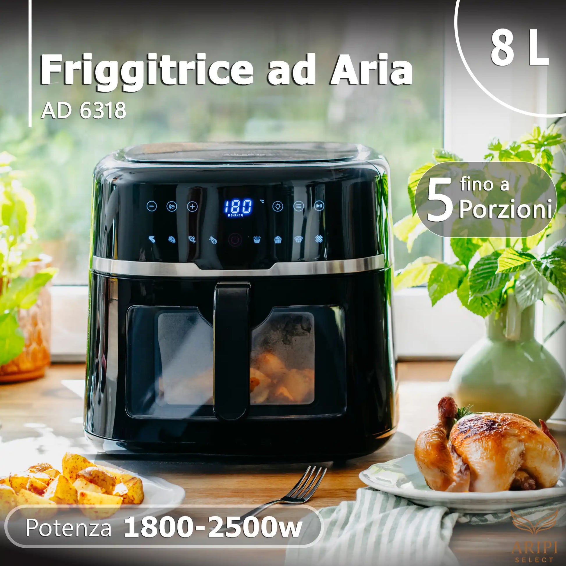 Friggitrice ad Aria 8 Litri XXL Adler AD6318 (2500W) in cucina, adatta fino a 5 porzioni.