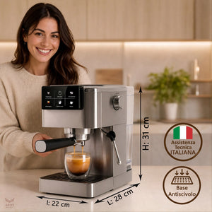 Macchina Caffè Espresso Manuale Adler AD 4390 – Professionale 20 Bar, Thermoblock, in Acciaio Inox con Lancia Vapore Scalda Tazze e Display Touch
