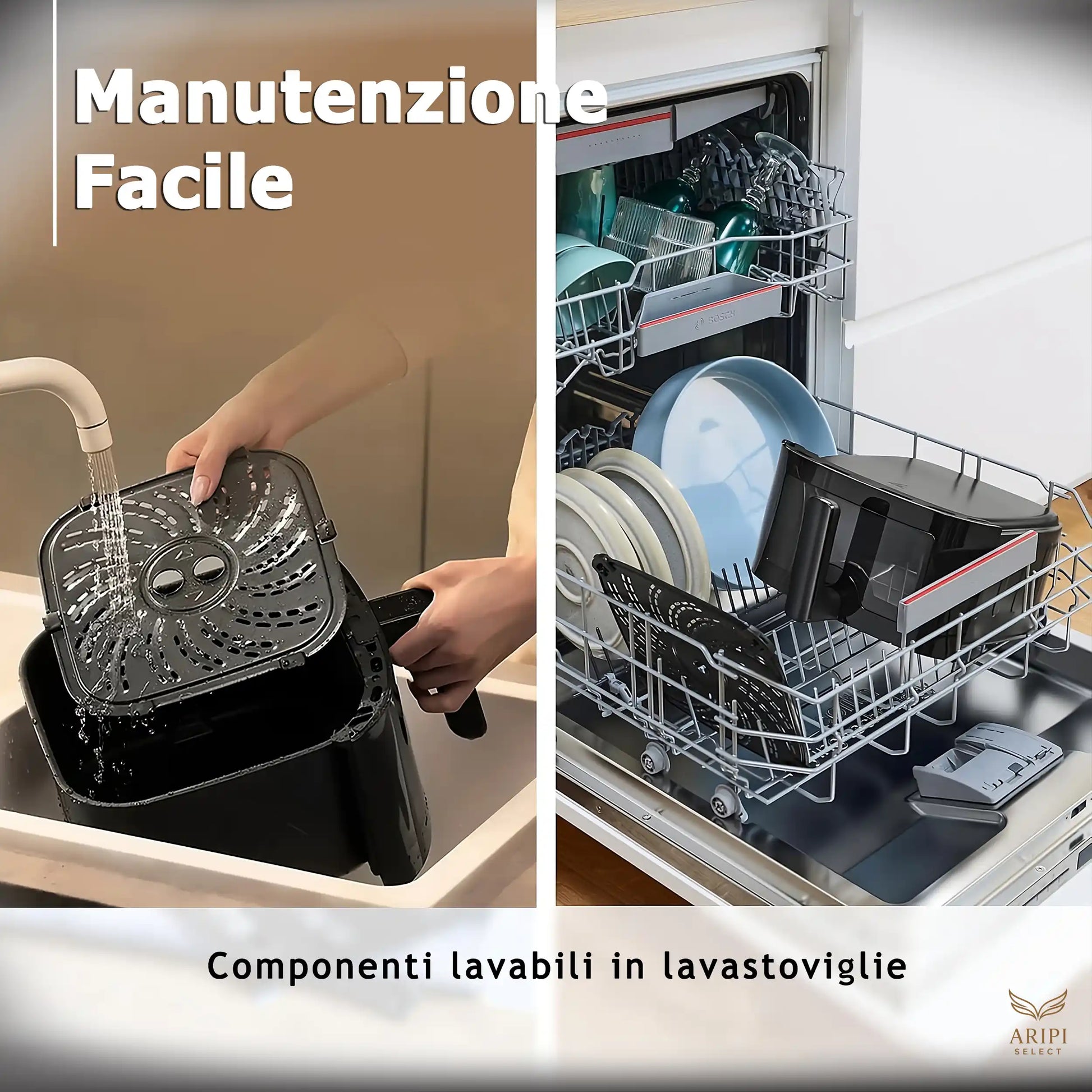 Manutenzione Facile: componenti e cestello Friggitrice ad Aria lavabili in lavastoviglie
